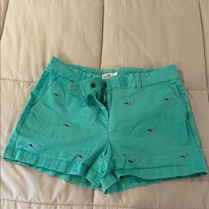 Vineyard Vines Aqua Shorts with blue Whale Logo